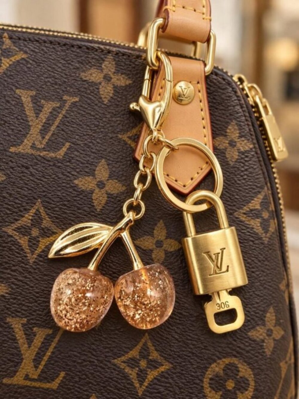 Authentic Louis Vuitton Gold Padlock 🔒 Key Set w/ Unbranded Cherry Bag Charm